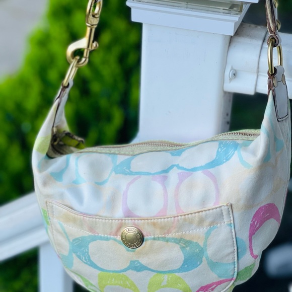Coach signature multi colored pastel and white hobo bag - Picture 2 of 10